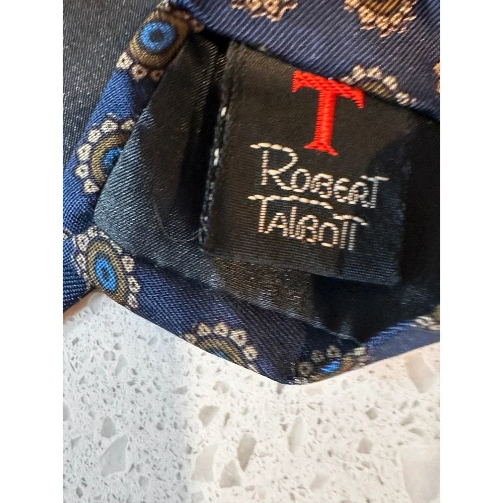 Robert Talbott Owens Ltd Navy Italian Madder Silk Medallion Hand Sewn Men Tie